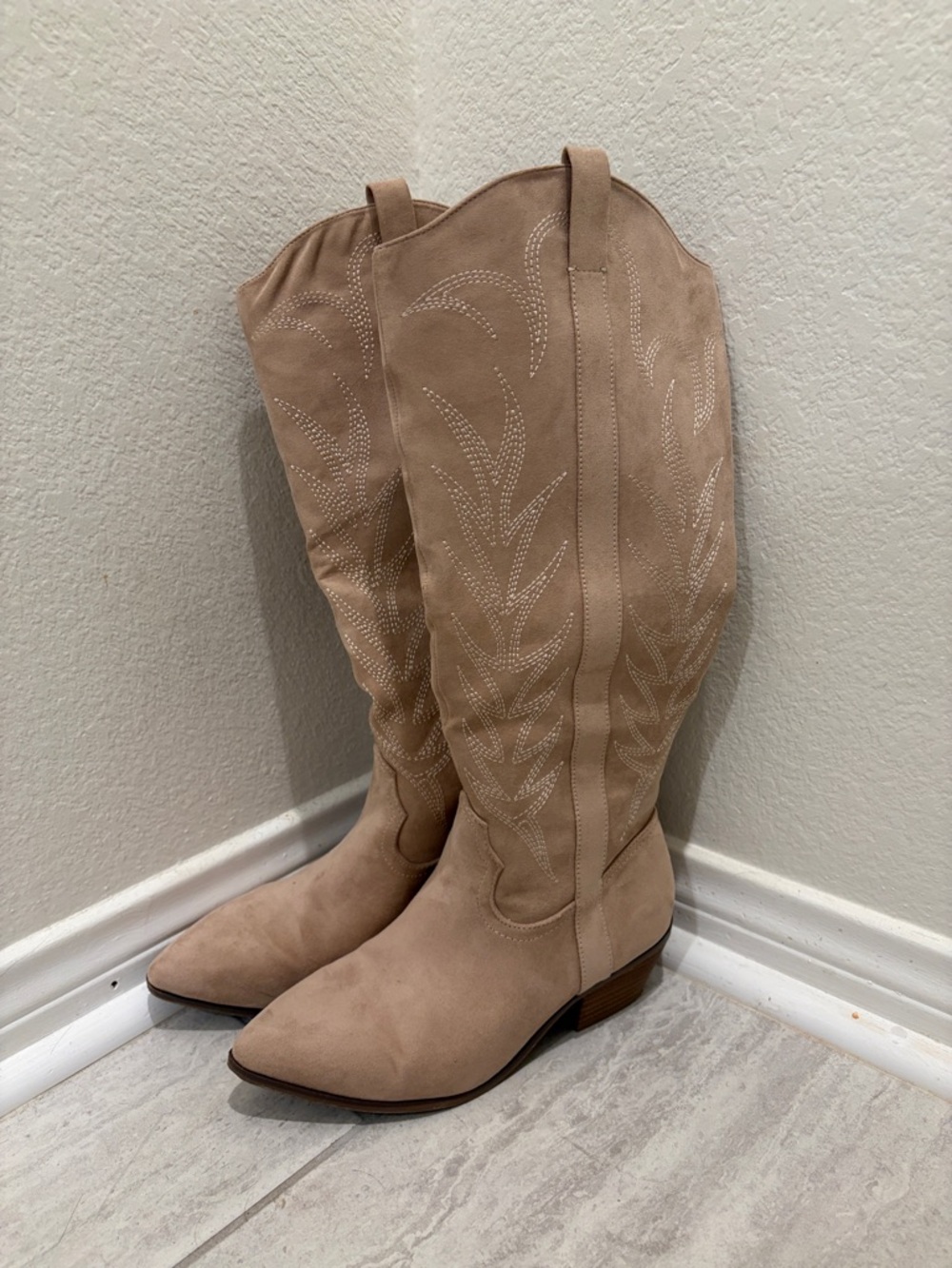 Universal Thread Taupe Suede Western Knee-High Boots